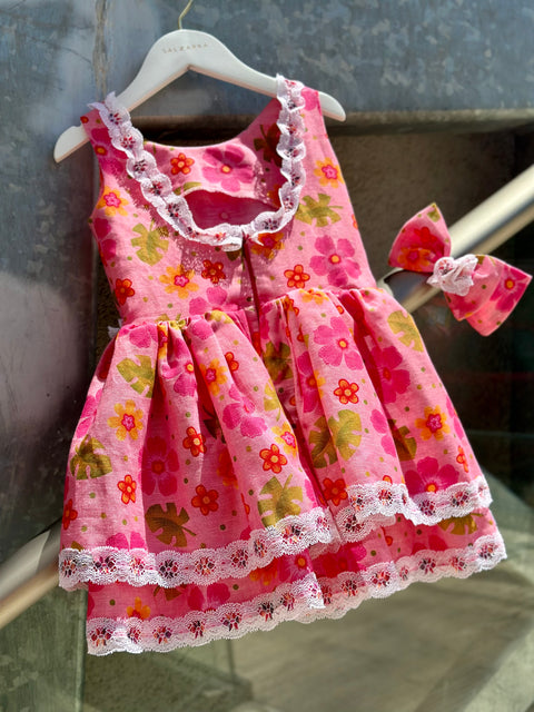 Fiore di Campo Детска флорална рокля от лен и памук