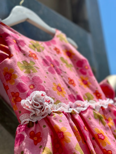 Fiore di Campo Детска флорална рокля от лен и памук