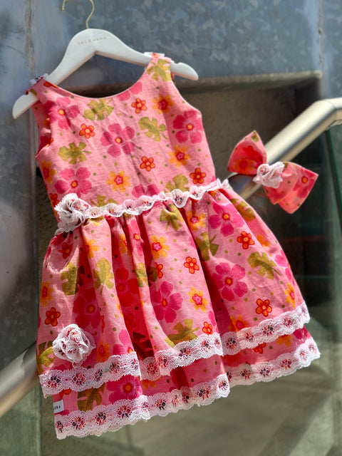 Fiore di Campo Детска флорална рокля от лен и памук