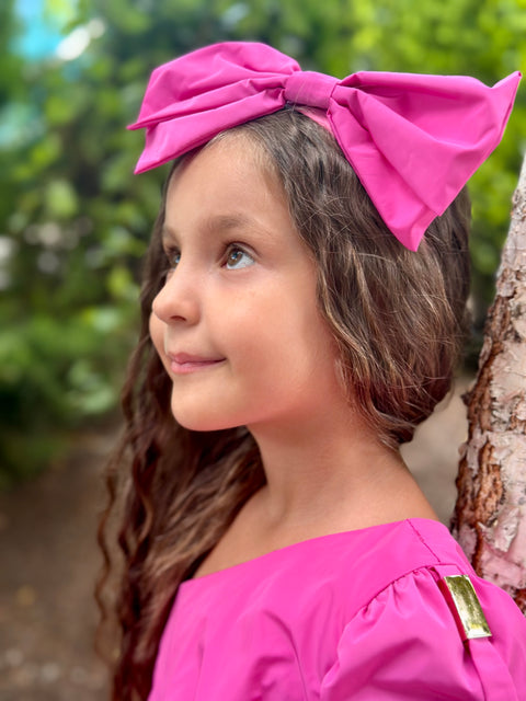 Fucsia Glow Детска рокля от промазан плат в циклама