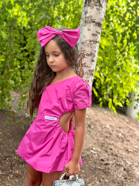 Fucsia Glow Детска рокля от промазан плат в циклама