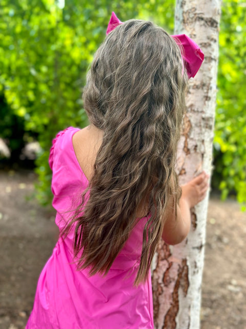 Fucsia Glow Детска рокля от промазан плат в циклама