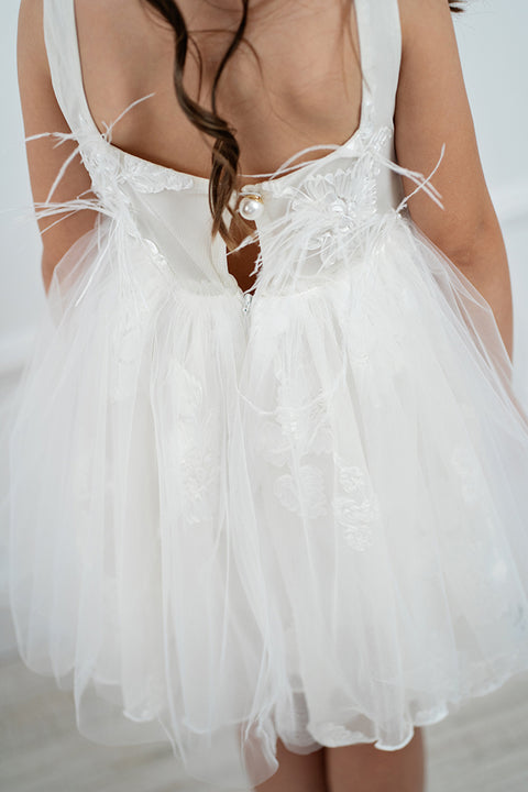 White Petals φόρεμα από διχτυωτό ύφασμα με λουλούδια και τούλι