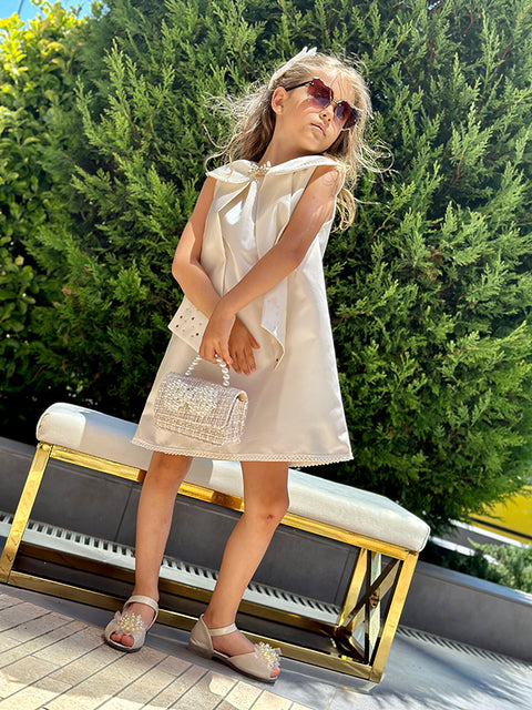 Ecru Belle Voyage Luxurious Dress with Ribbon