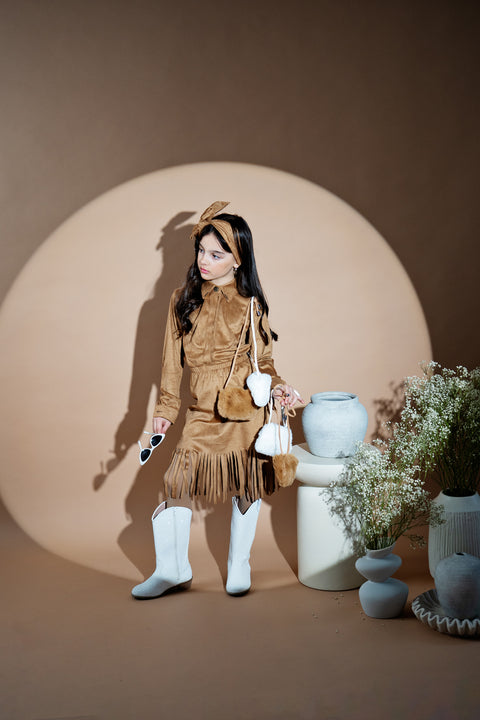 Риза Desert Fringe Кафяв велур с дълъг ръкав