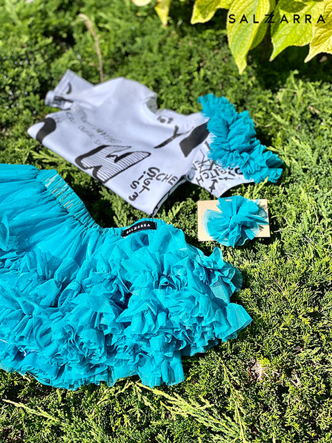 Urban Wave Children's Mesh Skirt in Blue