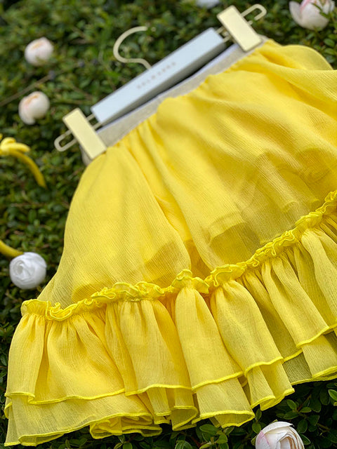 Luce Gialla Ασύμμετρη Κίτρινη Φούστα από Σιφόν