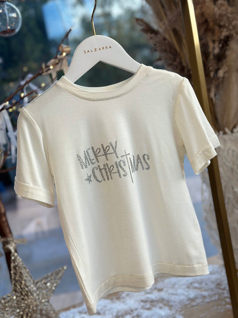 MERRY CHRISTMAS Two-tone printed blouse