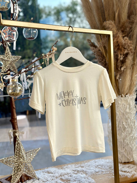 MERRY CHRISTMAS Two-tone printed blouse