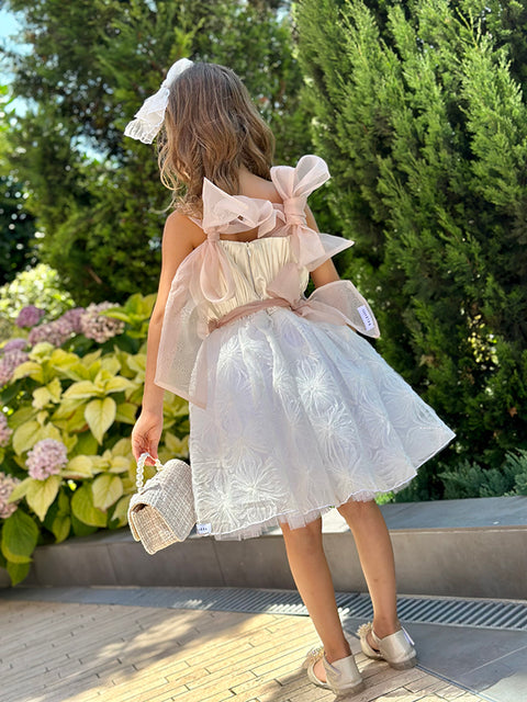 Fiori di Seta Elegant satin and mesh dress