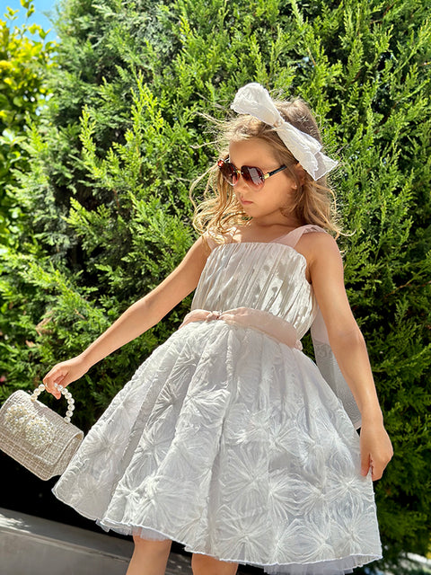 Fiori di Seta Elegant satin and mesh dress