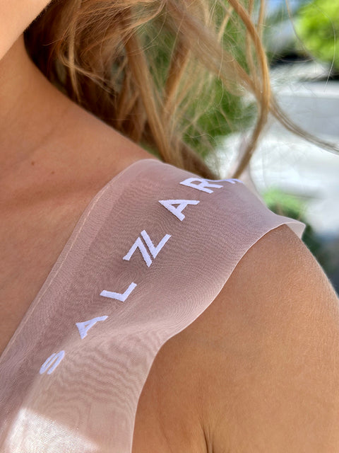 Fiori di Seta Elegant satin and mesh dress