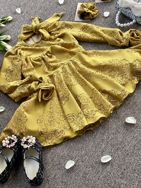 Lace Saffron Рокля дантела в горчица