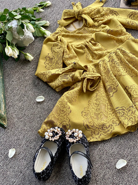 Lace Saffron Рокля дантела в горчица