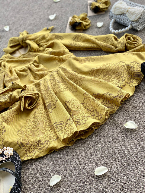 Lace Saffron Рокля дантела в горчица