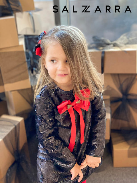 Starlight Charmy Sequin Dress with Red Ribbon