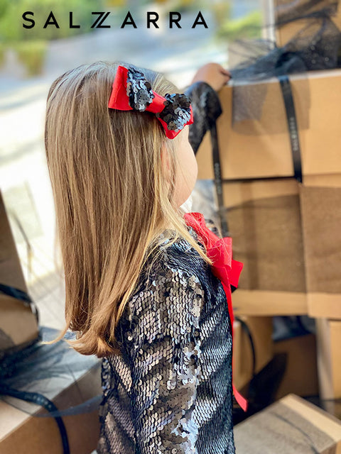 Starlight Charmy Sequin Dress with Red Ribbon