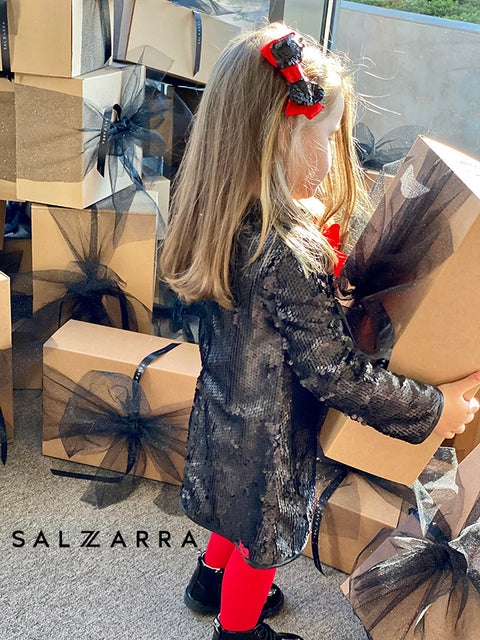 Starlight Charmy Sequin Dress with Red Ribbon