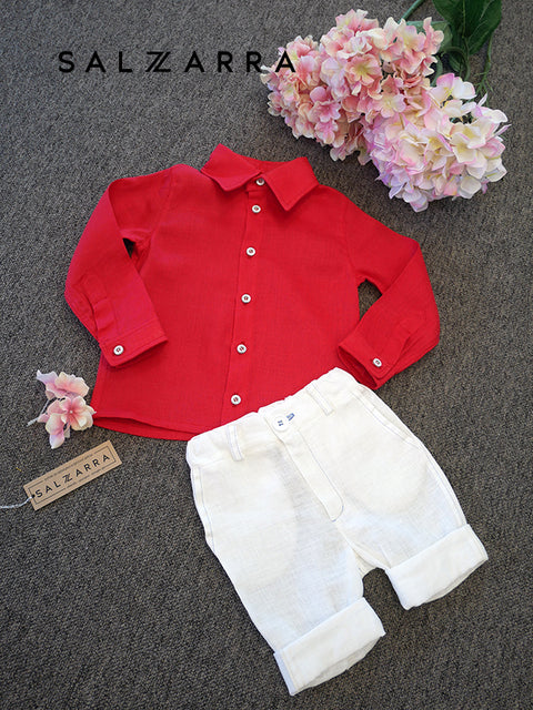 Fiesta Coral Детска ленена риза в цвят диня