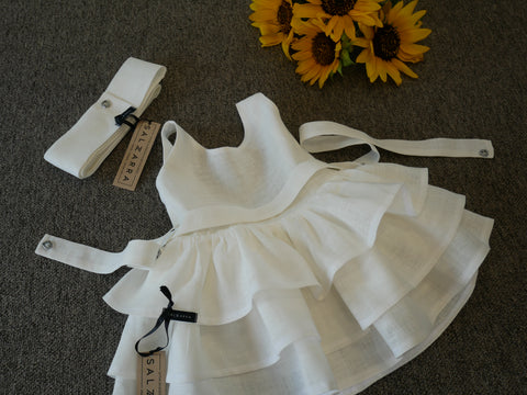 Sunlight Aria Linen dress in ecru with ruffles