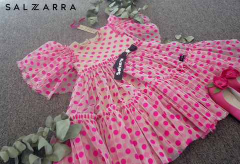 Dolcetta Dots Children's dress with dots in cyclamen