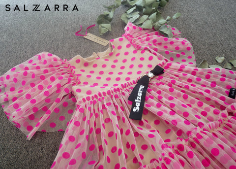 Dolcetta Dots Children's dress with dots in cyclamen