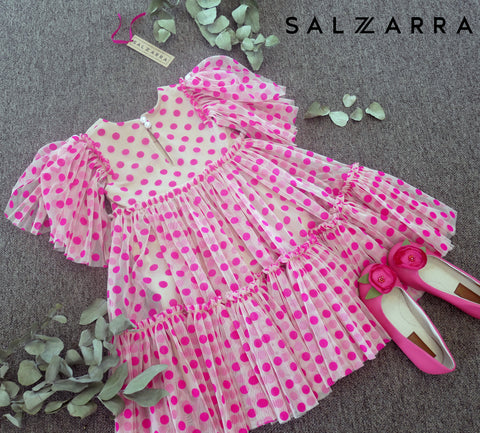 Dolcetta Dots Children's dress with dots in cyclamen