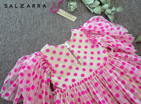 Dolcetta Dots Children's dress with dots in cyclamen