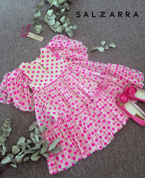 Dolcetta Dots Children's dress with dots in cyclamen