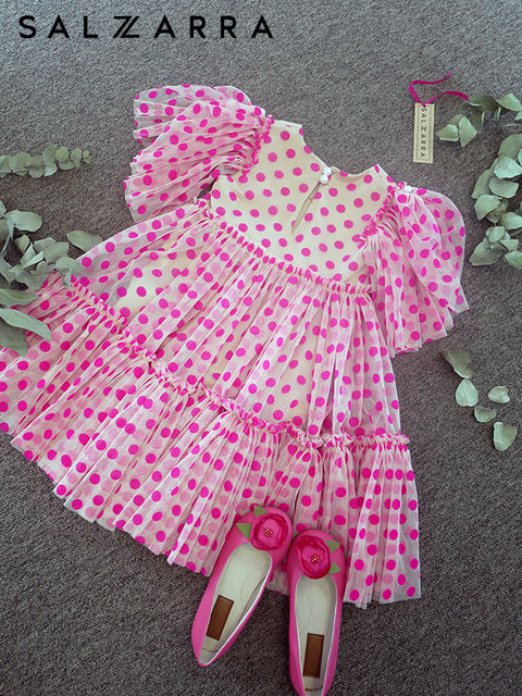 Dolcetta Dots Children's dress with dots in cyclamen