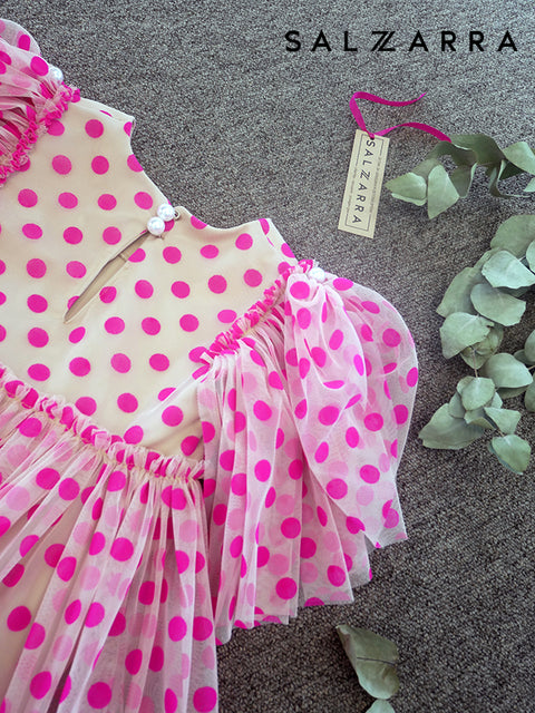 Dolcetta Dots Children's dress with dots in cyclamen