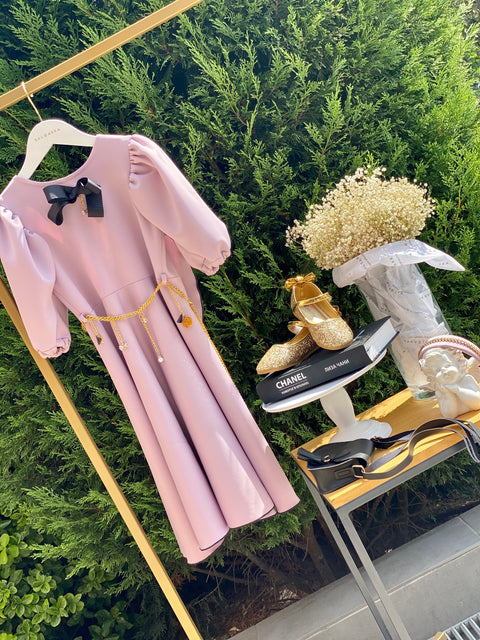 Belleza Lila Детска рокля от лилав неопрен с буфан ръкав