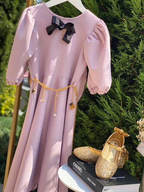 Belleza Lila Детска рокля от лилав неопрен с буфан ръкав