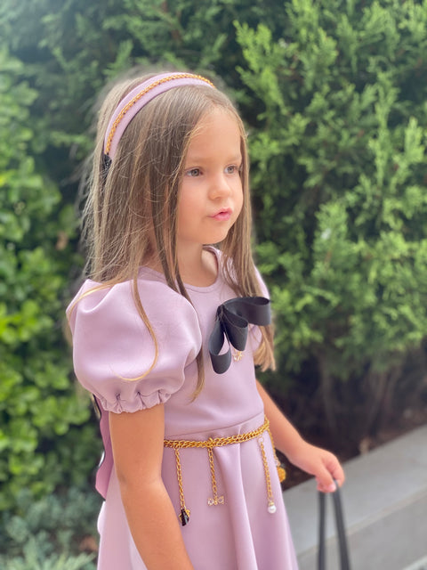 Belleza Lila Детска рокля от лилав неопрен с буфан ръкав