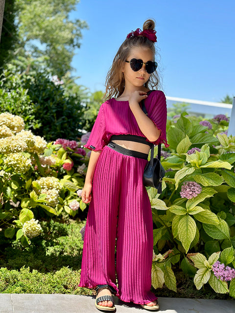 Berry Chic Wide Pants Children's wide pants made of soleil in purple