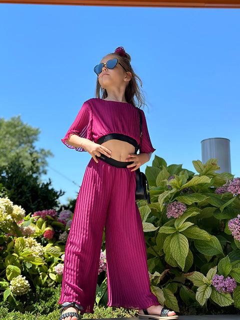 Berry Chic Wide Pants Children's wide pants made of soleil in purple