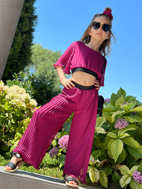 Berry Chic Wide Pants Children's wide pants made of soleil in purple