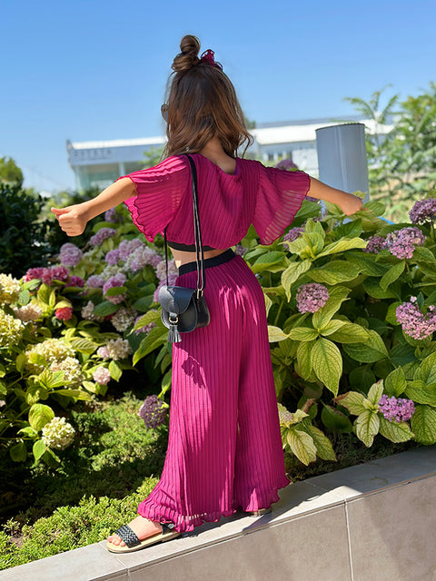 Berry Chic Wide Pants Children's wide pants made of soleil in purple