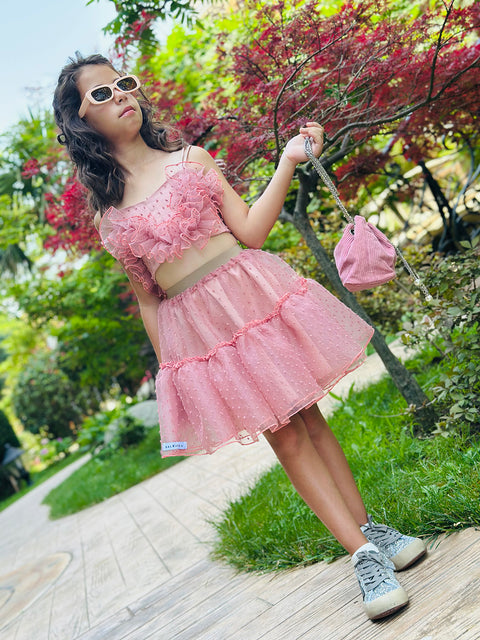 Rose Mist Οργαντζένιο τοπ σε ροζ της στάχτης