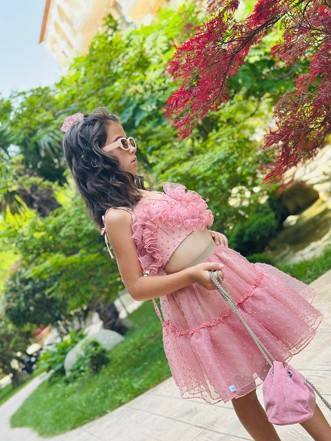 Rose Mist Οργαντζένιο τοπ σε ροζ της στάχτης