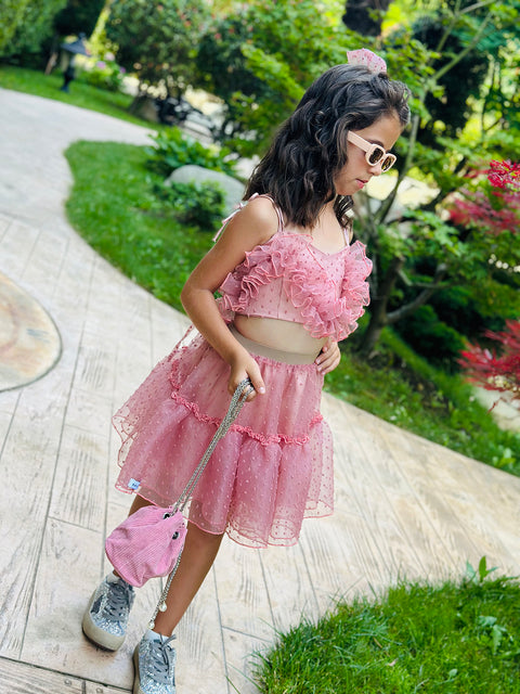 Rose Mist Οργαντζένιο τοπ σε ροζ της στάχτης