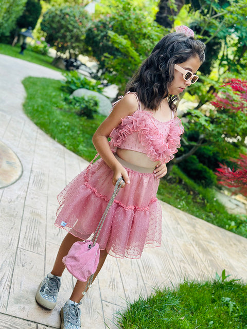 Rose Mist Οργαντζένιο τοπ σε ροζ της στάχτης