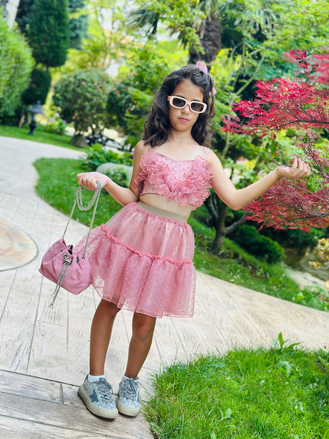 Rose Mist Οργαντζένιο τοπ σε ροζ της στάχτης