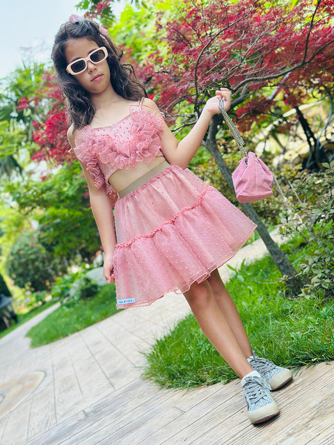 Rose Mist Οργαντζένιο τοπ σε ροζ της στάχτης