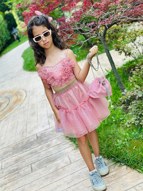 Rose Mist Οργαντζένιο τοπ σε ροζ της στάχτης