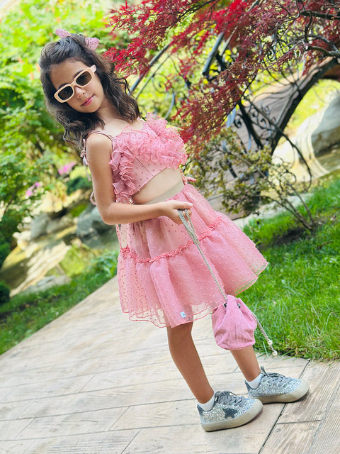 Rose Mist Οργαντζένιο τοπ σε ροζ της στάχτης