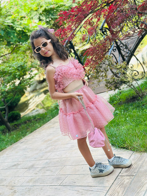 Rose Mist Οργαντζένιο τοπ σε ροζ της στάχτης