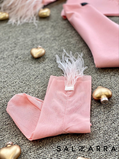 PINK Чорапи от розова мрежа с пера