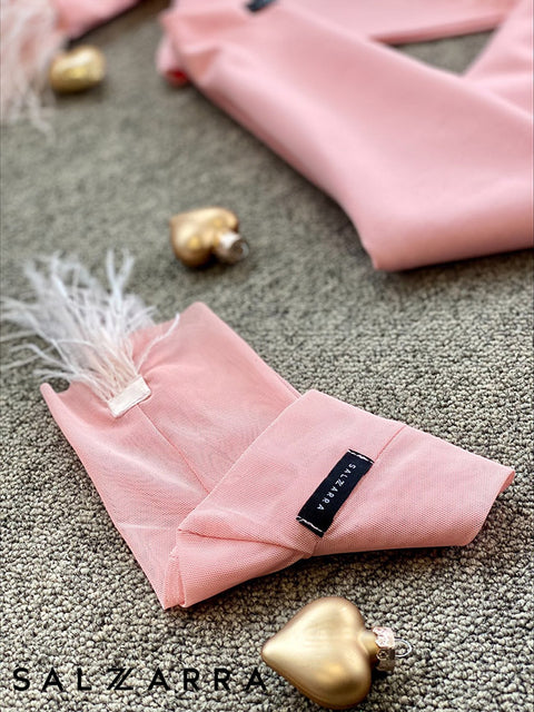 PINK Чорапи от розова мрежа с пера