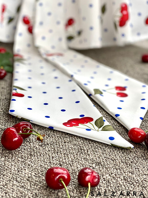 Blue Cherry Charm Детска рокля на сини точки и черешки